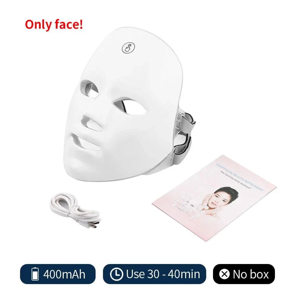Wireless 7-Color LED Face Beauty Machine – Photon Therapy Facial & Neck Mask for Skin Tightening and Rejuvenation