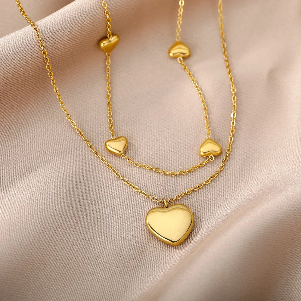 316L Stainless Steel Multilayer Heart Necklace – Gold Goth Clavicle Choker for Women