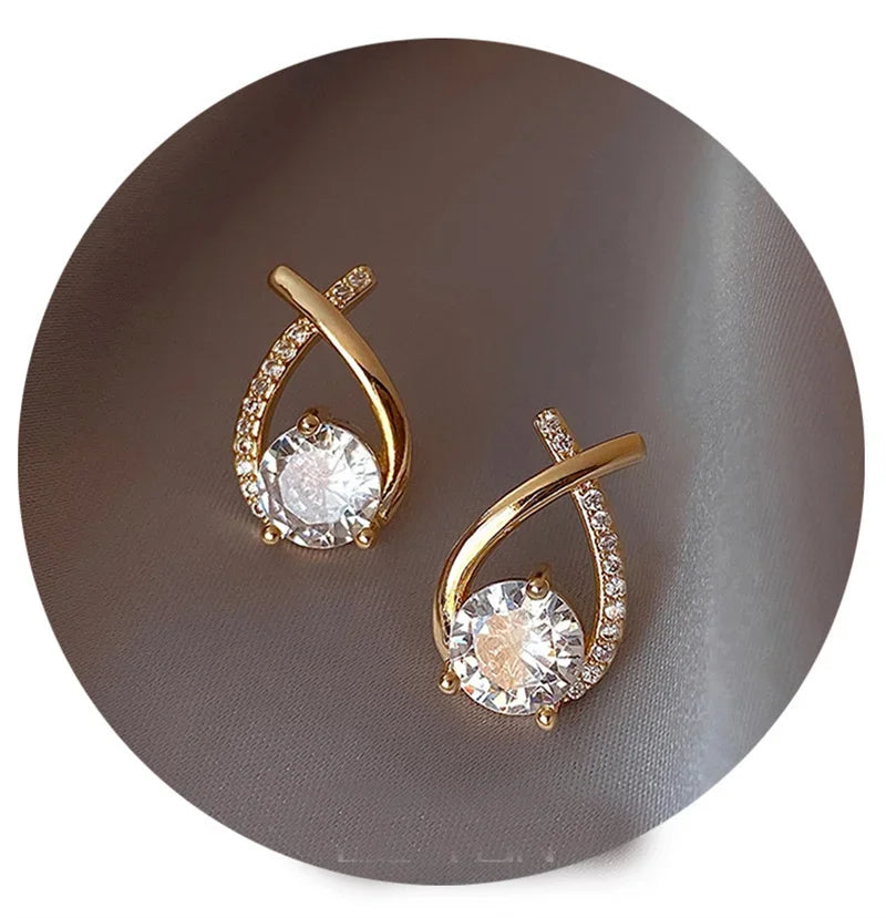Crystal Cross Stud Earrings – Elegant Korean Style Women’s Jewelry