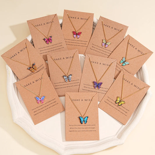 10Pcs Colorful Butterfly Pendant Necklaces – Boho Women’s Jewelry Set