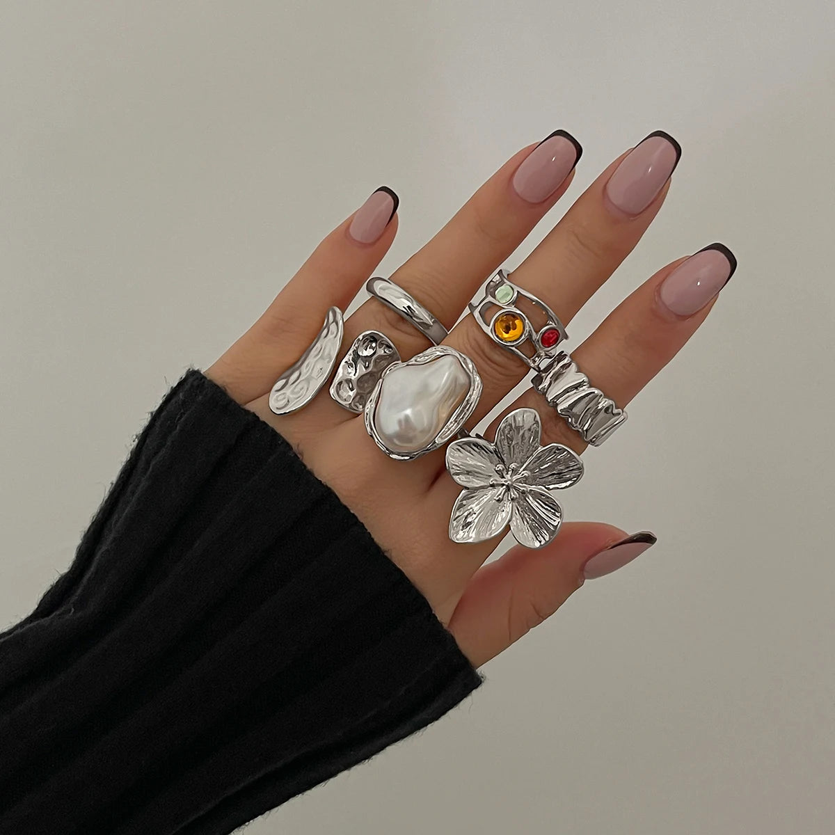 Ingemark 2025 Irregular Metal Flower Open Ring – Elegant Baroque Pearl Jewelry for Women