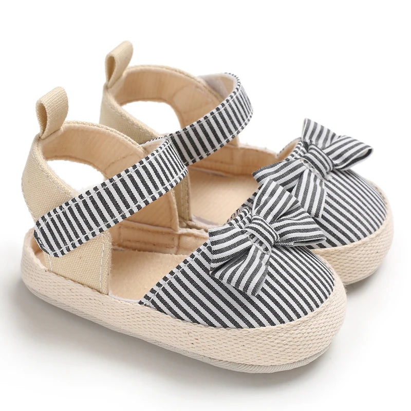 Baby Girl Summer Sandals – Soft Sole Bow Canvas Shoes
