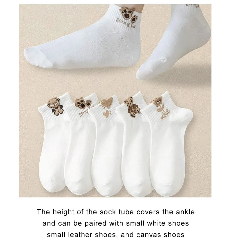 Cartoon Teddy Bear Ankle Socks – 5/10/20 Pairs Breathable & Cute