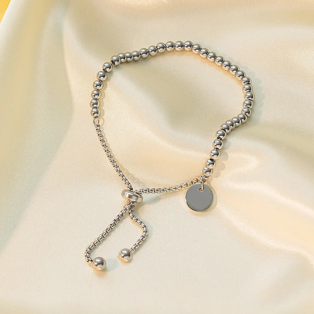 Stainless Steel Golden Bead Bracelet – Adjustable Women’s Fashion Jewelry