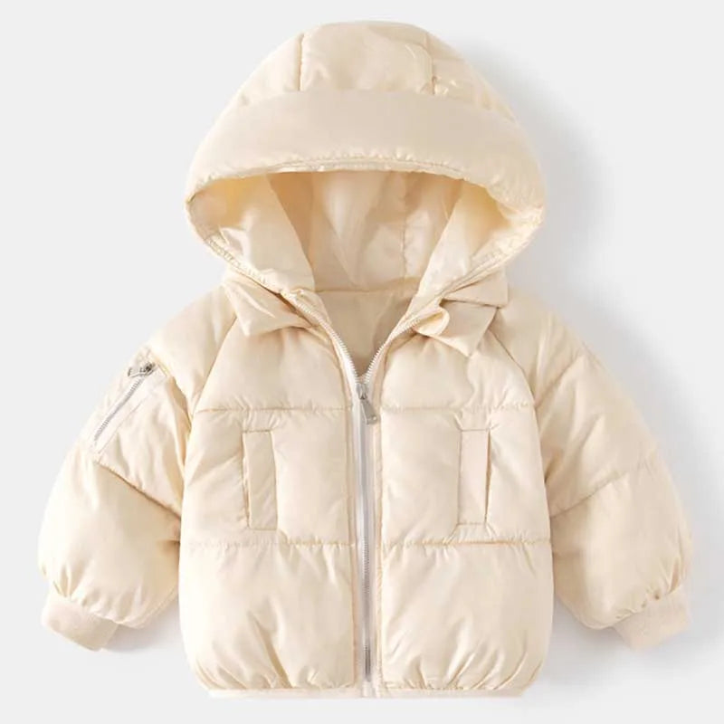 Winter Kids Hooded Cotton Jacket – Warm Thick Plush Zipper Coat Long Sleev