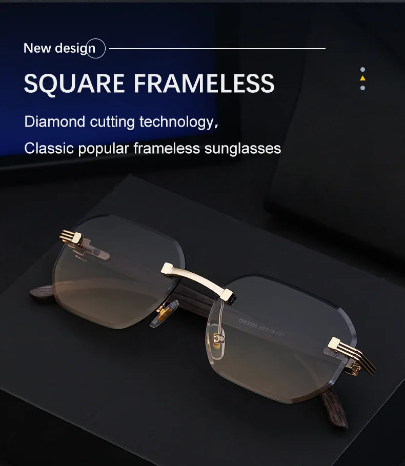 Vintage Square Rimless Sunglasses – Luxury Punk UV400 Anti Blue Light for Men 2025