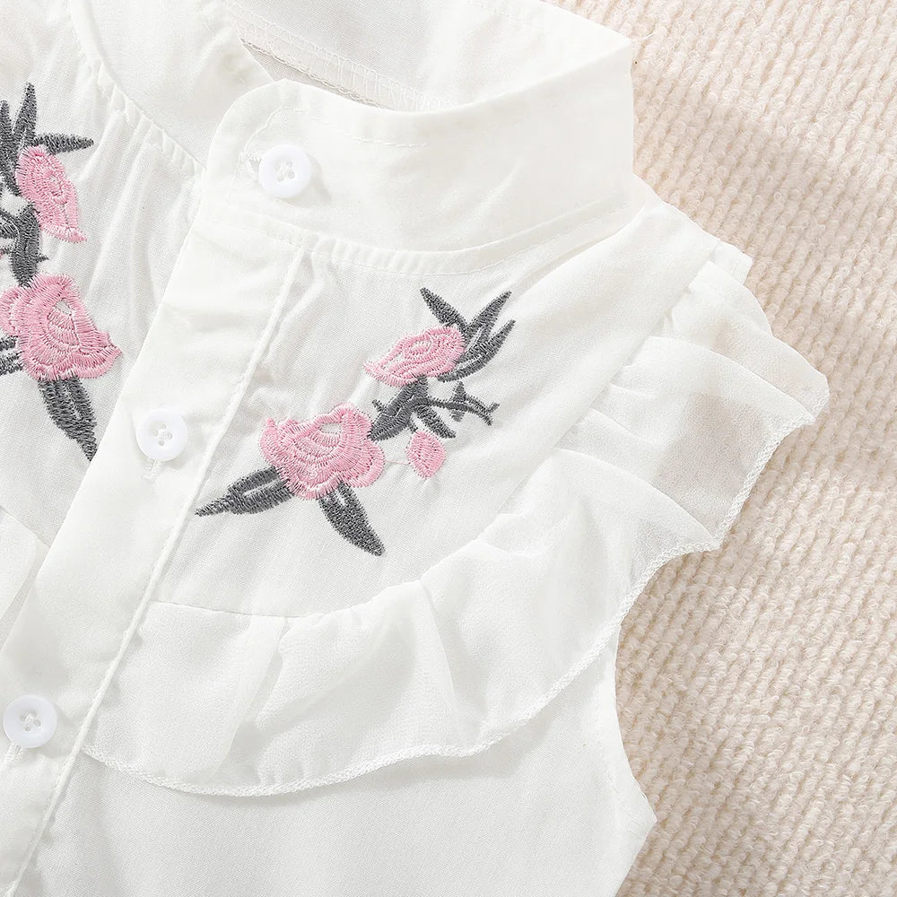 Baby Girl Summer Set – Cotton Embroidered Top & Shorts (0–3 Yrs)