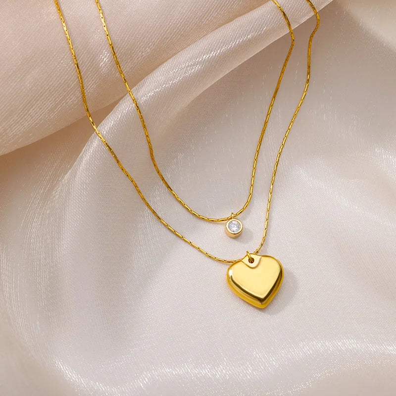 316L Stainless Steel Multilayer Heart Necklace – Gold Goth Clavicle Choker for Women