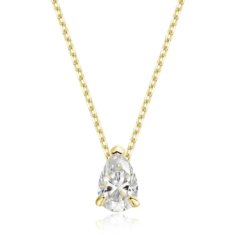 Smyoue Certified 1CT & 2CT Pear Cut Moissanite Necklace – 18K Gold Plated 925 Sterling Silver Pendant