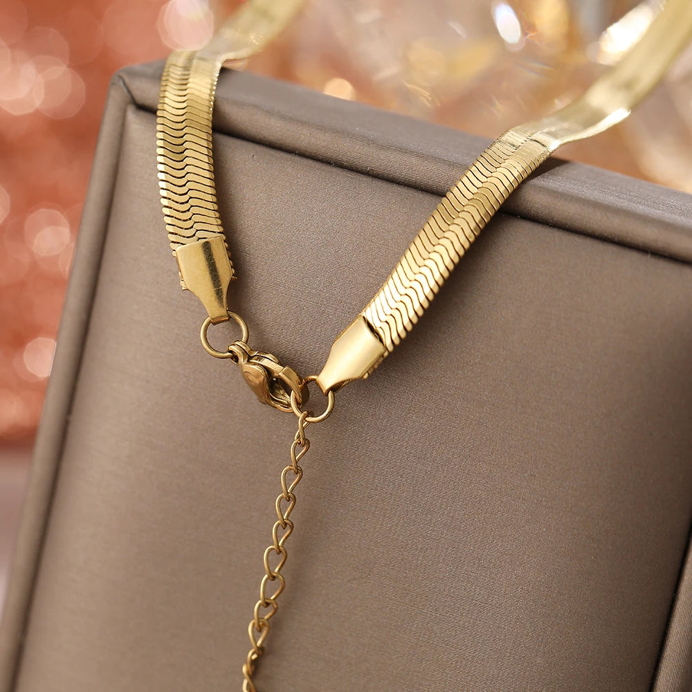 Stainless Steel Herringbone Snake Chain – Unisex Waterproof Choker Necklace