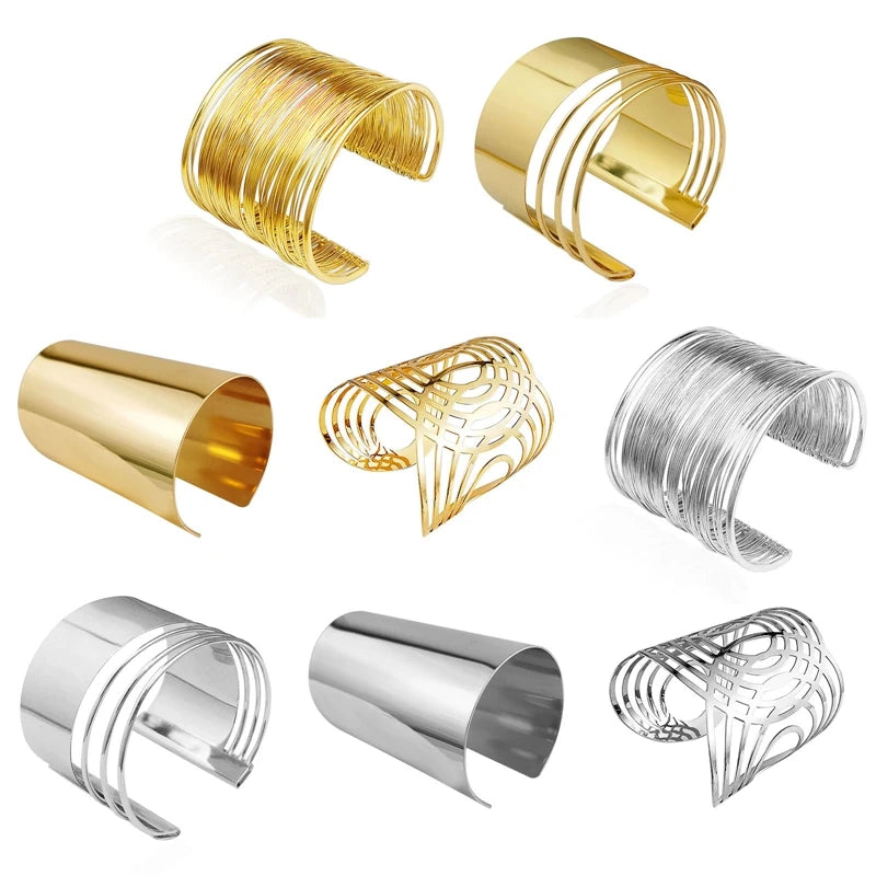 Gold Wide Cuff Bangle – Open Wire Wrap Bracelet for Women