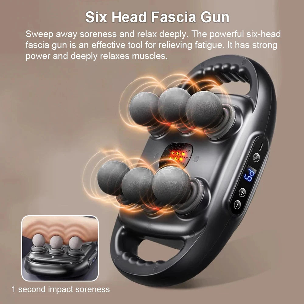 Fascia Gun Muscle Massager – Professional High-Frequency Massage Gun with 6 Heads for Back, Waist, Shoulder & Full Body Relief