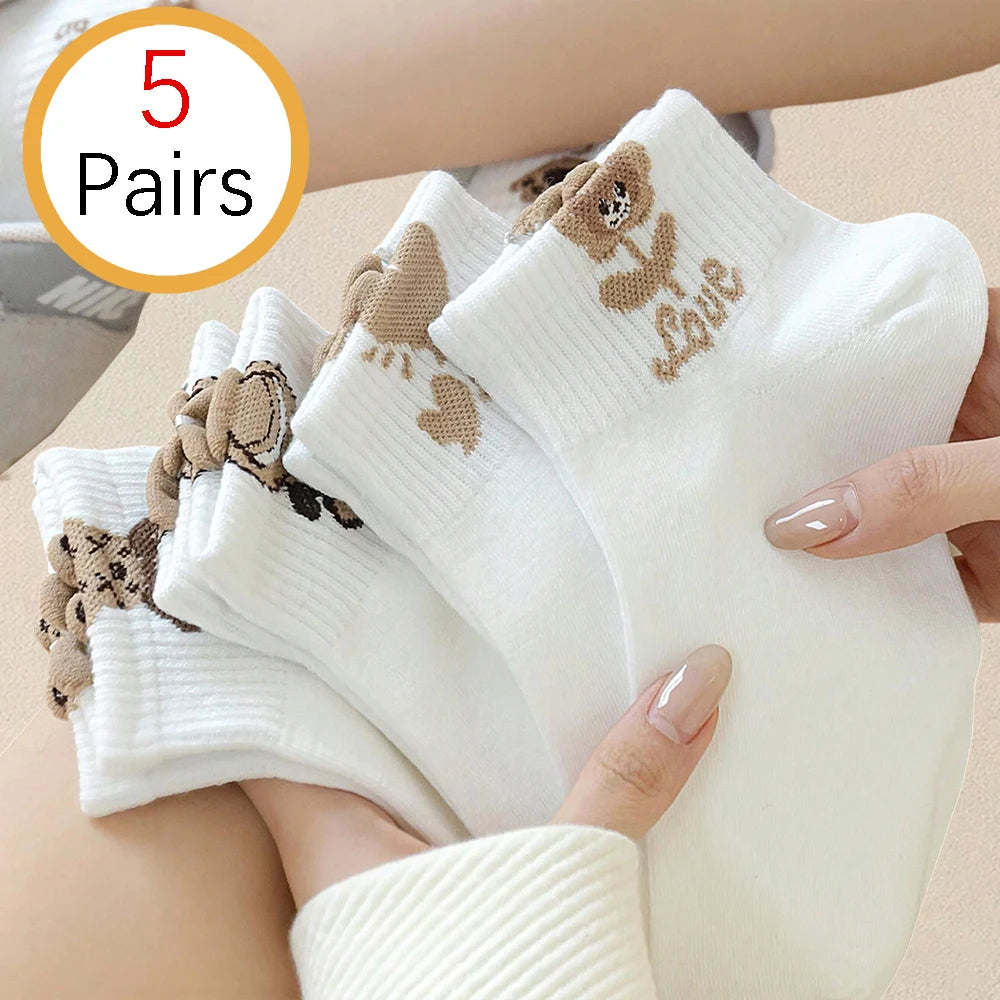 Cartoon Teddy Bear Ankle Socks – 5/10/20 Pairs Breathable & Cute