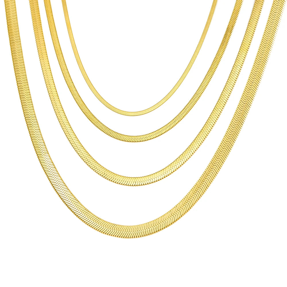 Stainless Steel Herringbone Snake Chain – Unisex Waterproof Choker Necklace