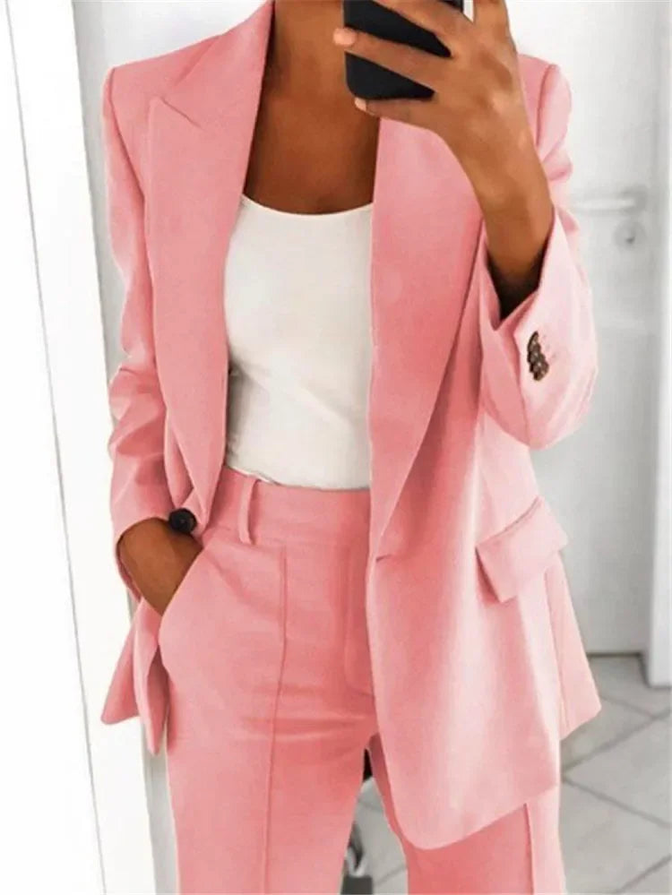 Women's Plus Size Blazer – Casual Long Sleeve with Suit Collar