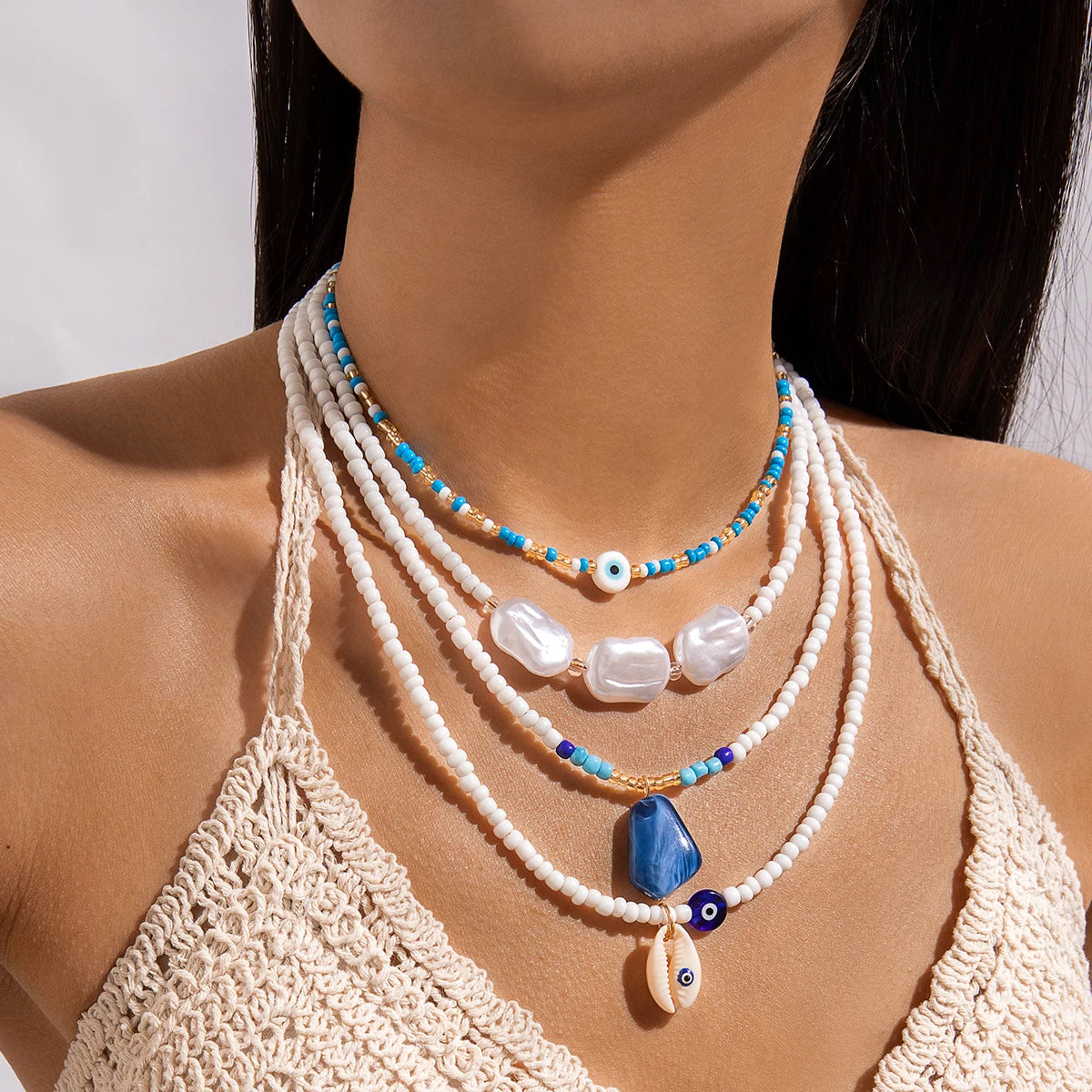 Tocona Bohemia Multicolor Bead & Shell Pendant Necklace – Adjustable Summer Beach Jewelry for Women