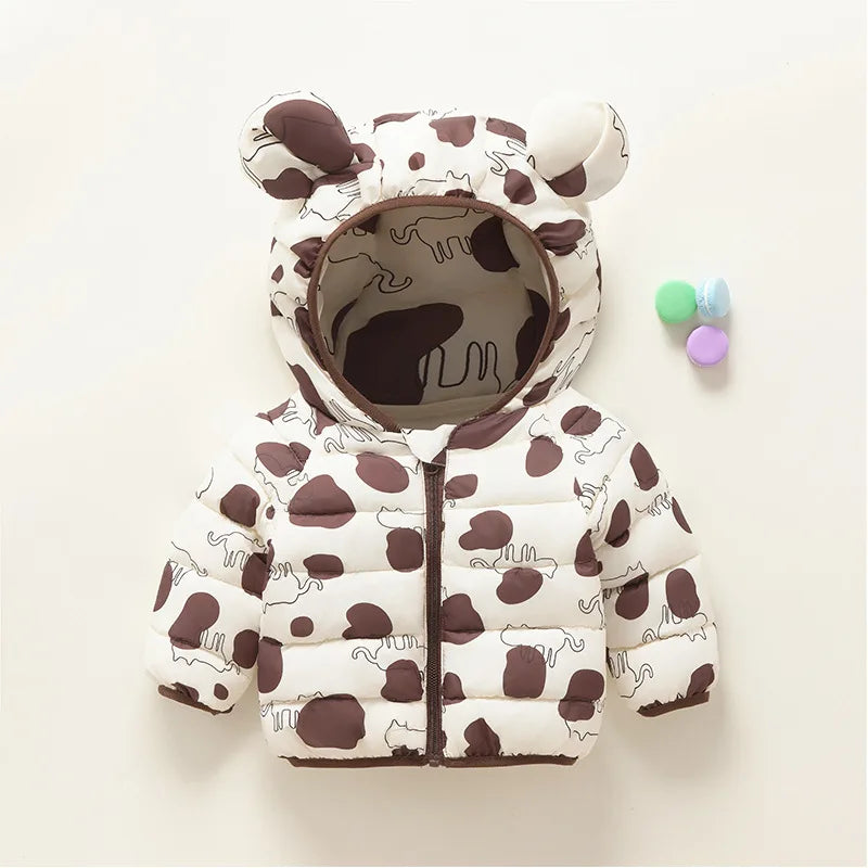 Kids Winter Hooded Down Jacket – Baby Boys & Girls Lightweight Cartoon Print Warm Coat