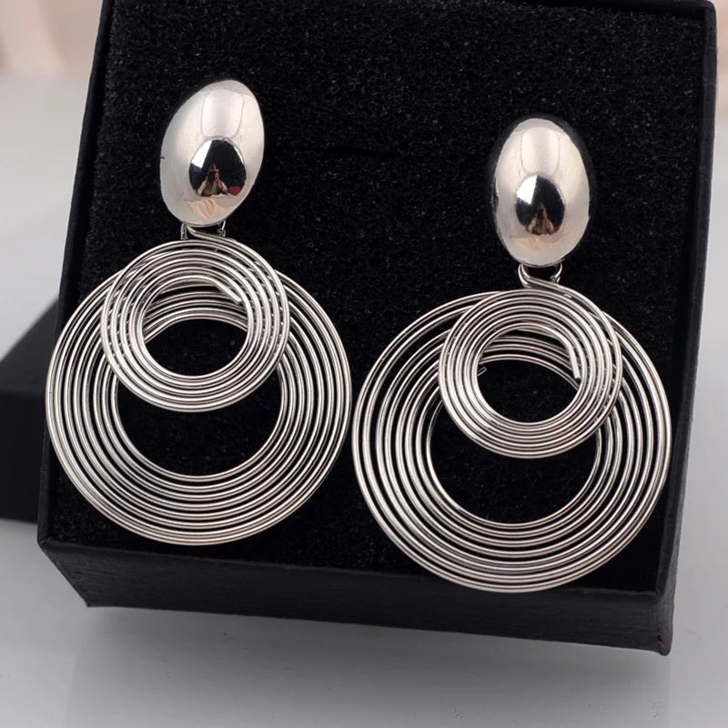 Big Round Metal Statement Earrings – Gold & Silver Geometric Women’s Jewelry