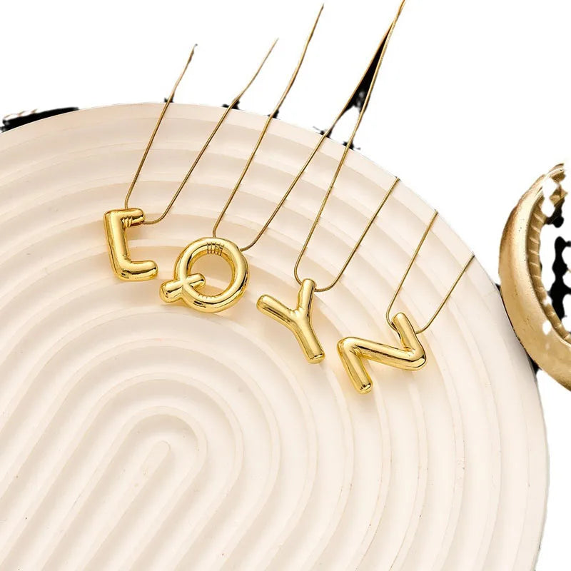 Gold Stainless Steel Letter Necklace – Chunky Alphabet Pendant Jewelry