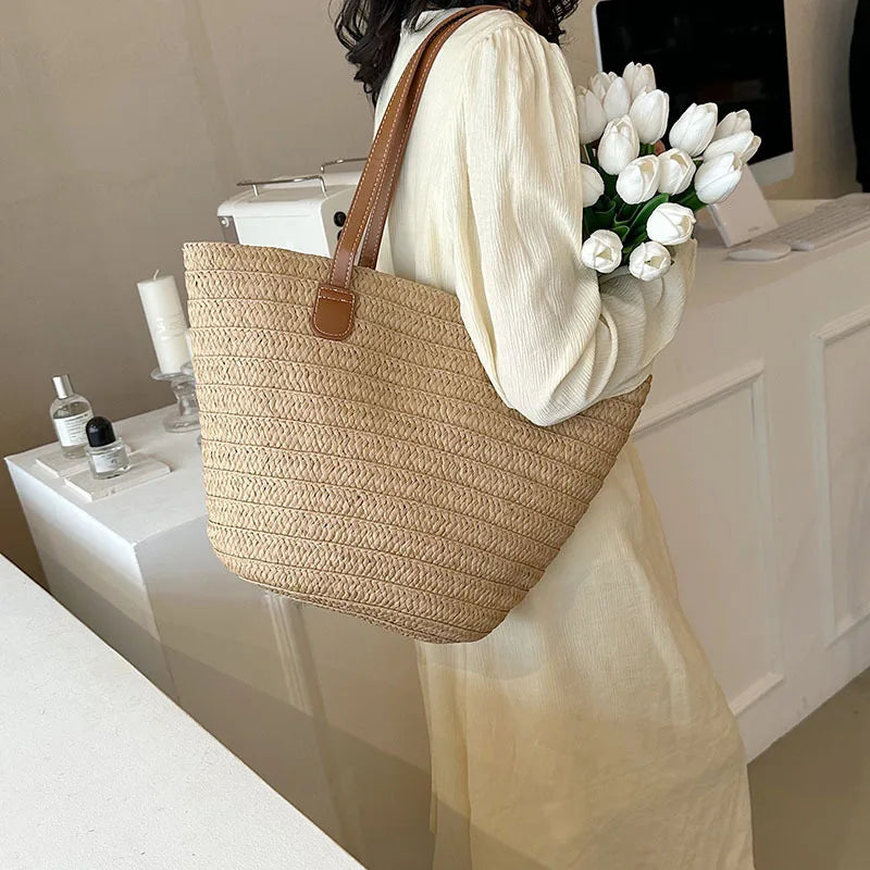 Luxury Straw Beach Tote – Large Capacity Summer Shoulder Bag for Women