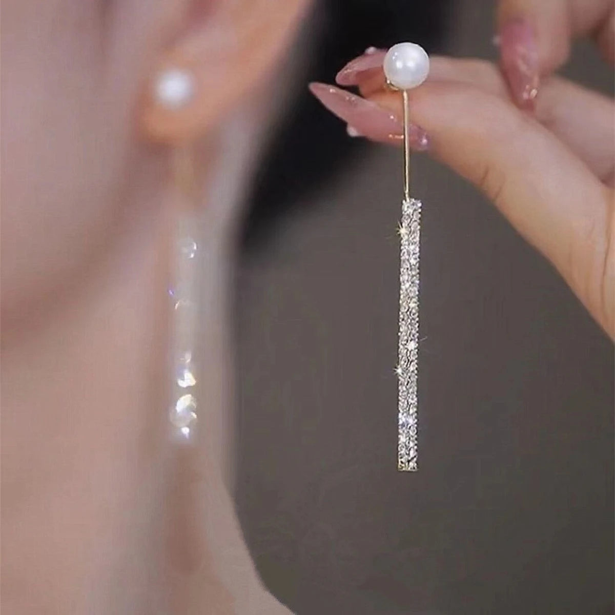Bow Pearl Diamond Stud Earrings – Elegant Women’s Silver Needle Jewelry