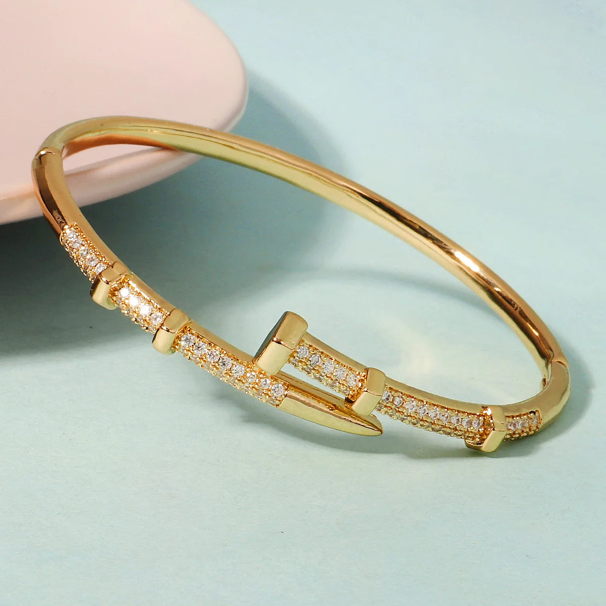 Classic Stainless Steel Nail Bracelet – Sparkling Zircon Bangle Jewelry Gift