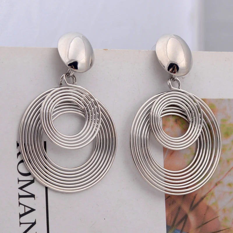 Big Round Metal Statement Earrings – Gold & Silver Geometric Women’s Jewelry