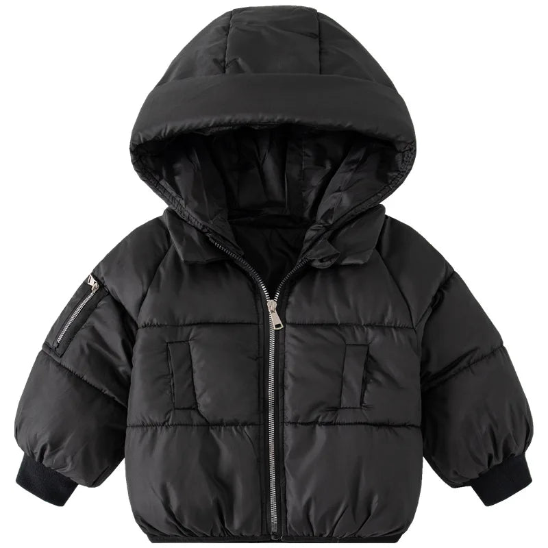 Winter Kids Hooded Cotton Jacket – Warm Thick Plush Zipper Coat Long Sleev