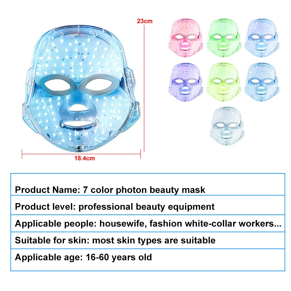 LED 7-Colors Facial Mask – Photodynamic Therapy for Skin Moisture, Rejuvenation, Anti-Acne, Wrinkle Removal & Pore Shrinking – Professional Salon & Home Use
