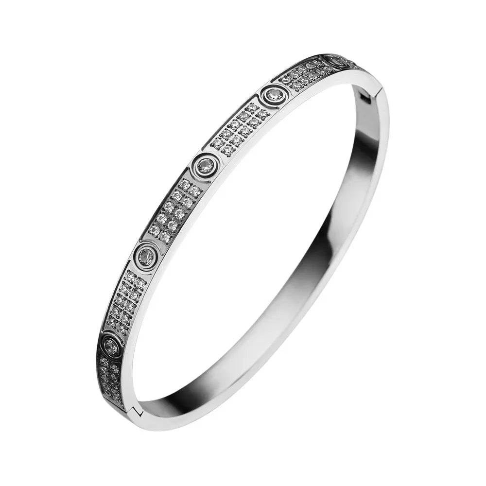 2023 Gold Zircon Cross Nail Bracelet – Stainless Steel Bangle for Women