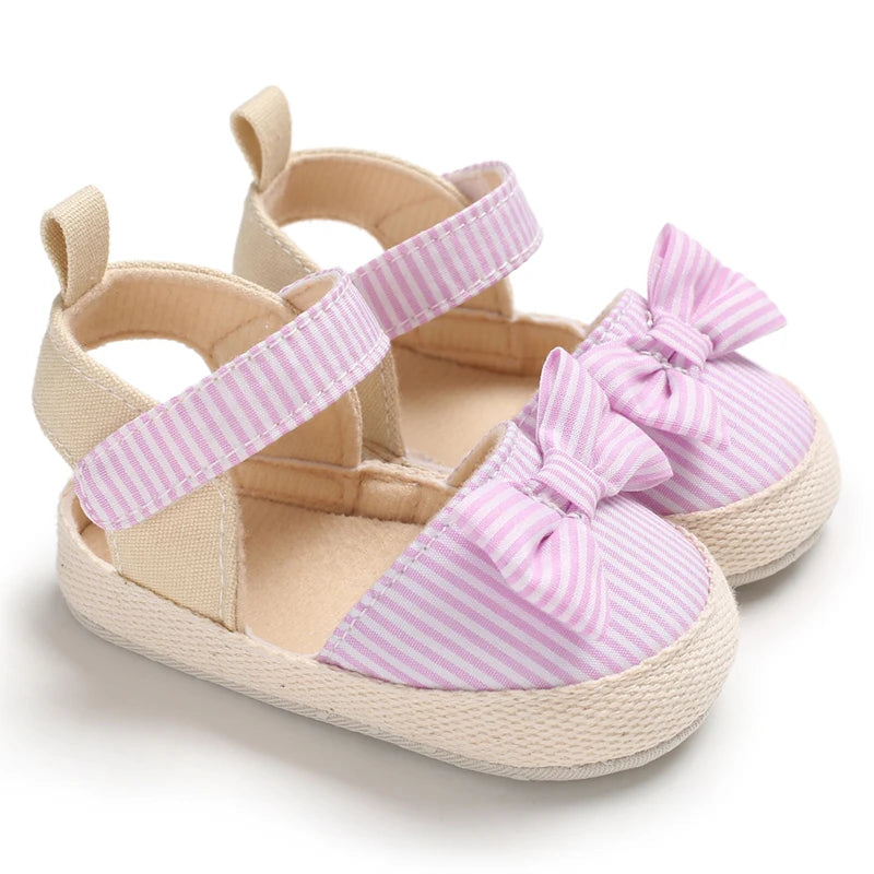 Baby Girl Summer Sandals – Soft Sole Bow Canvas Shoes