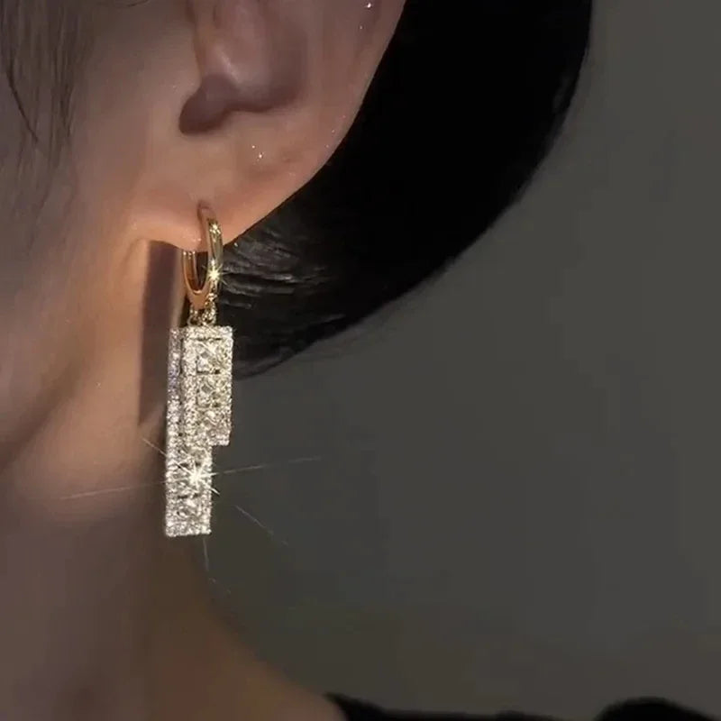 Rectangular Zircon Earrings – Elegant Women’s Wedding Jewelry