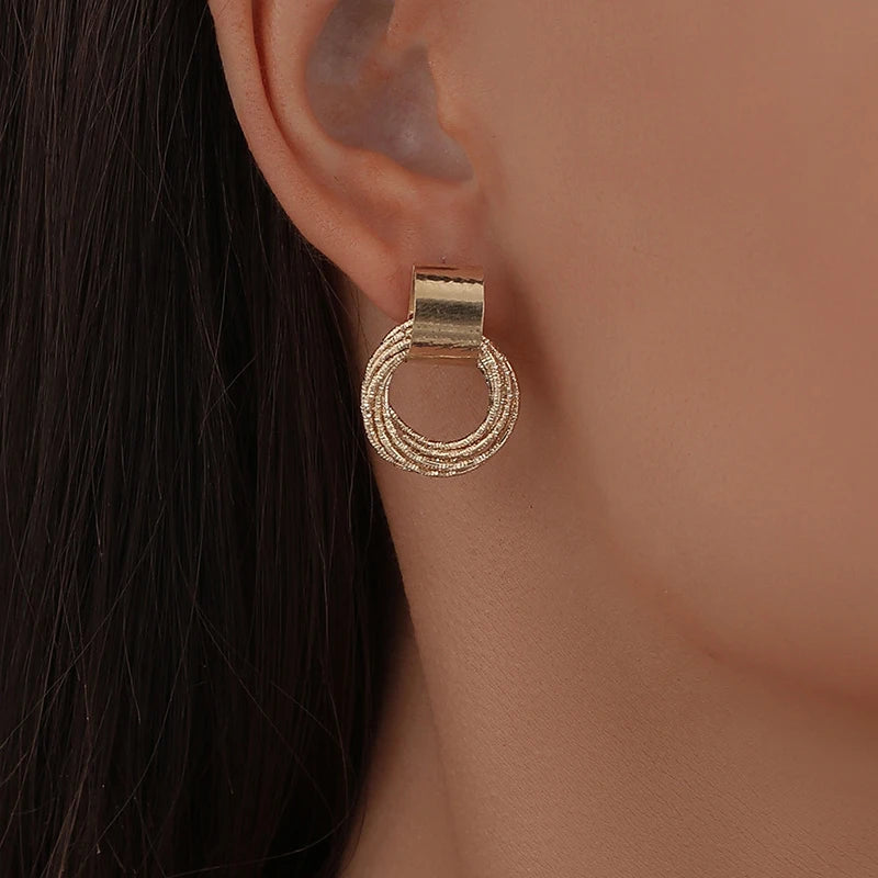 Vintage Metal Round Drop Earrings – Geometric Women’s Statement Jewelry