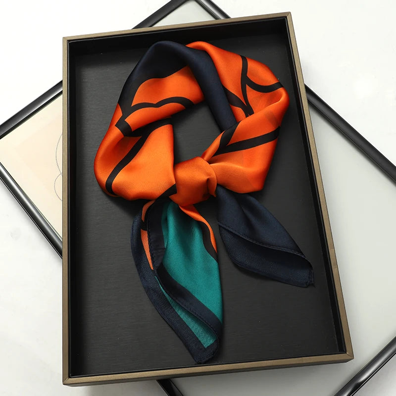 2025 New 70x70cm Printed Women’s Silk Scarf – Luxury Pashmina Square Shawl & Headband