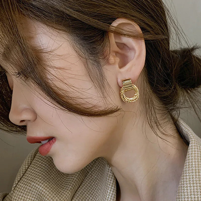 Vintage Metal Round Drop Earrings – Geometric Women’s Statement Jewelry