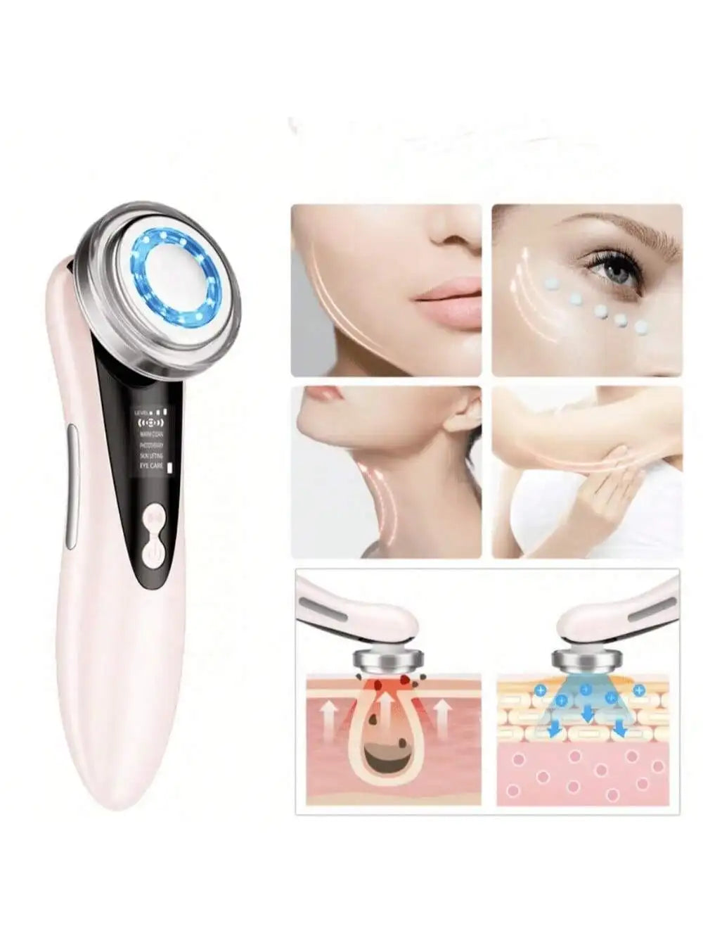 5-in-1 Facial Massager – LED Light Therapy, Eye Care & Skin Smoothing | USB Rechargeable Skincare Device
