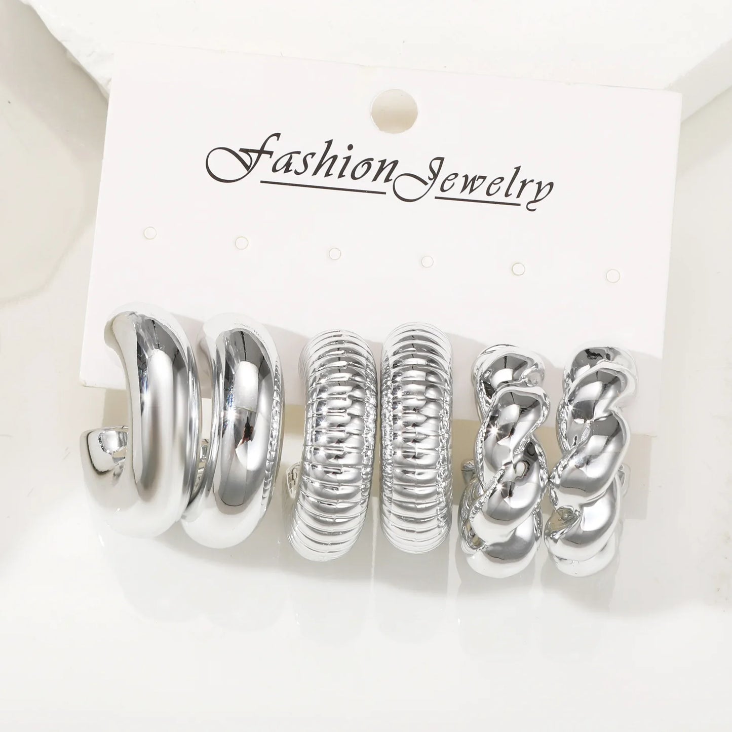 6Pcs Gold Plated C-Shape Hoop Earrings Set – Vintage Geometry Women’s Jewelry