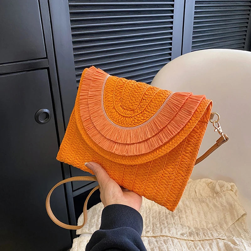 Raffia Straw Woven Wrist Clutch & Shoulder Crossbody Bag – Handmade Summer Beach Purse for Women