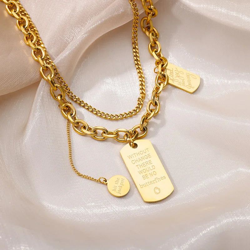 316L Stainless Steel Multilayer Heart Necklace – Gold Goth Clavicle Choker for Women
