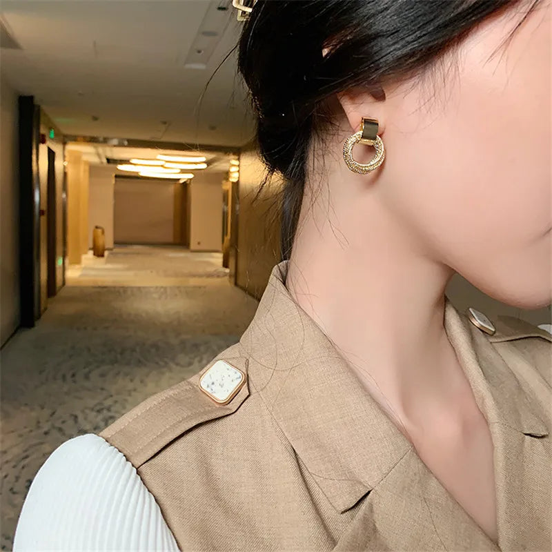 Vintage Metal Round Drop Earrings – Geometric Women’s Statement Jewelry