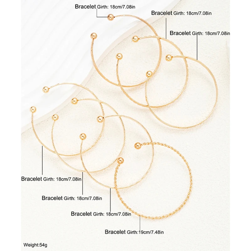 7Pcs Punk Gold Bracelets Set – Goth Heart & Metal Bangles for Women