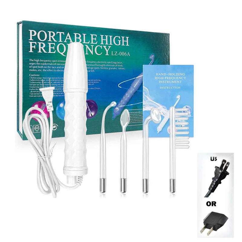 4-in-1 High Frequency Facial Therapy Wand – Galvanic Skin Care & Hair Growth Tool