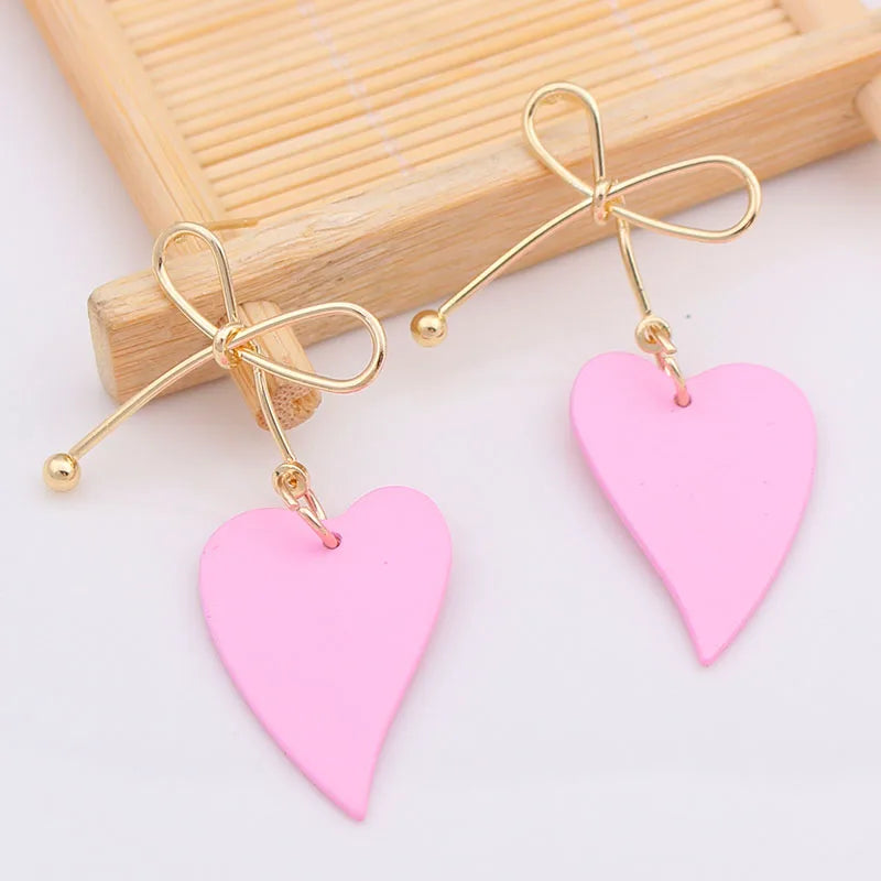 Colorful Metal Dangle Earrings – Flower & Heart Pendant Women’s Jewelry