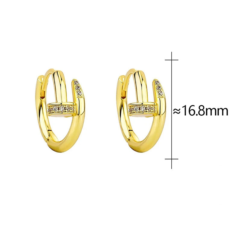 925 Sterling Silver Zircon Nail Hoop Earrings – Minimalist Trendy Jewelry for Women