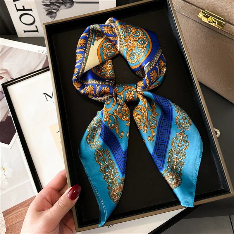 2025 New 70x70cm Printed Women’s Silk Scarf – Luxury Pashmina Square Shawl & Headband