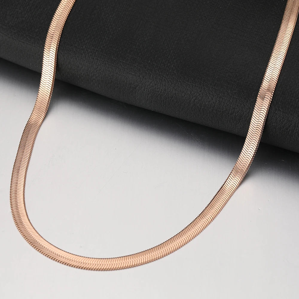 Stainless Steel Herringbone Snake Chain – Unisex Waterproof Choker Necklace