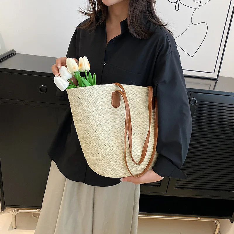 Luxury Straw Beach Tote – Large Capacity Summer Shoulder Bag for Women