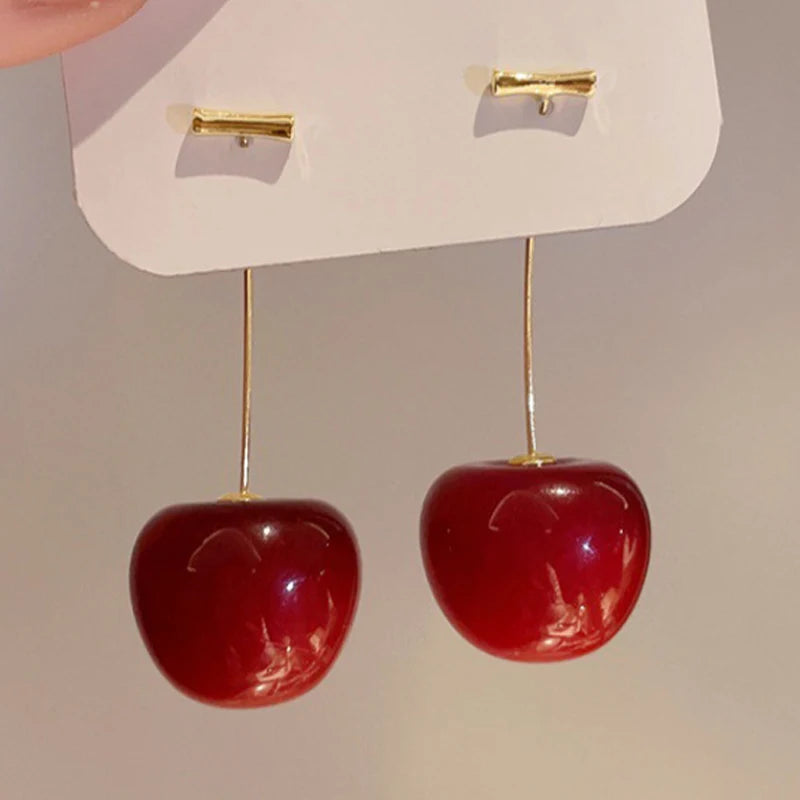Red Cherry Drop Earrings – Delicate Women’s Korean Fashion Jewelry