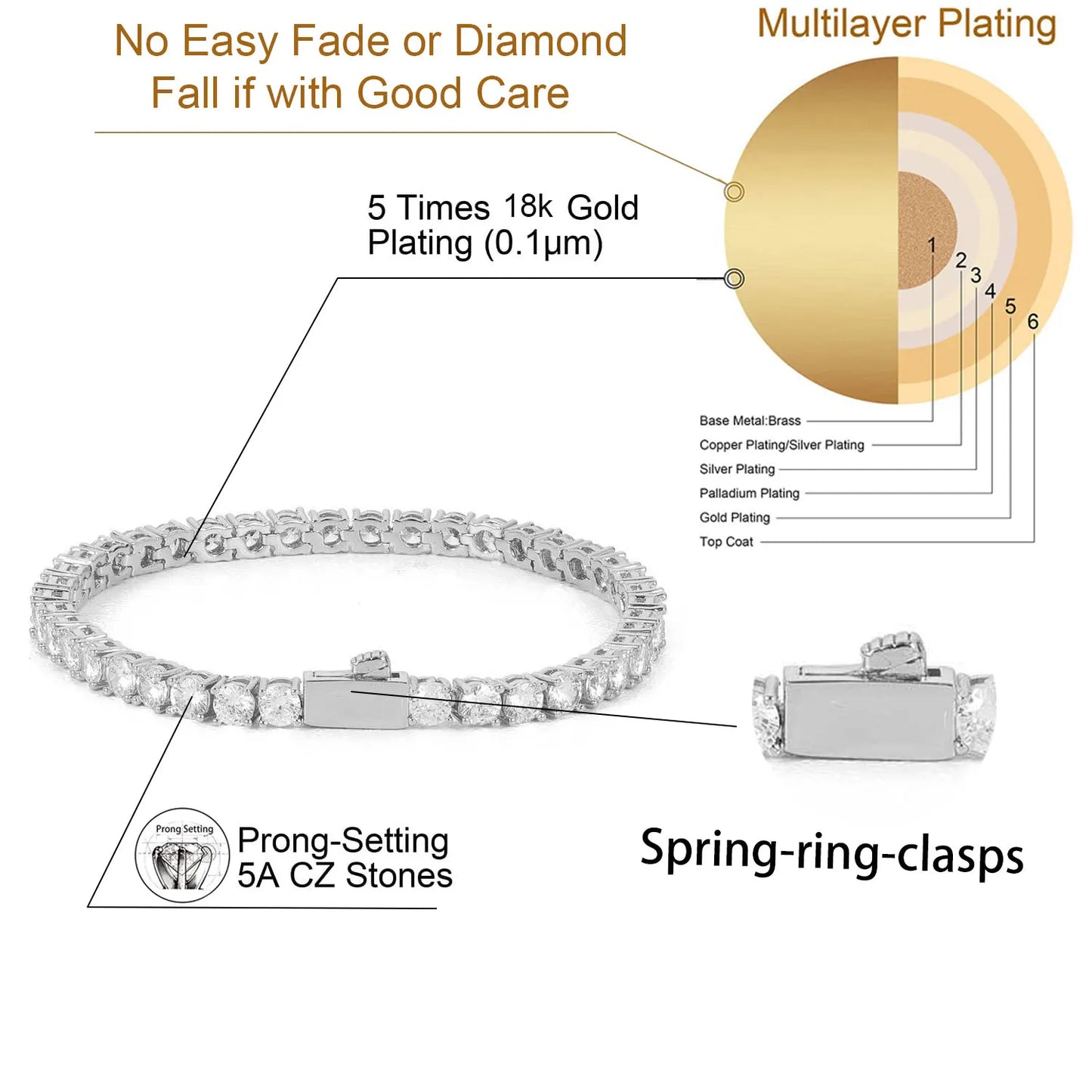 18K Gold Plated Iced Out Tennis Chain – Cubic Zirconia Hip Hop Necklace
