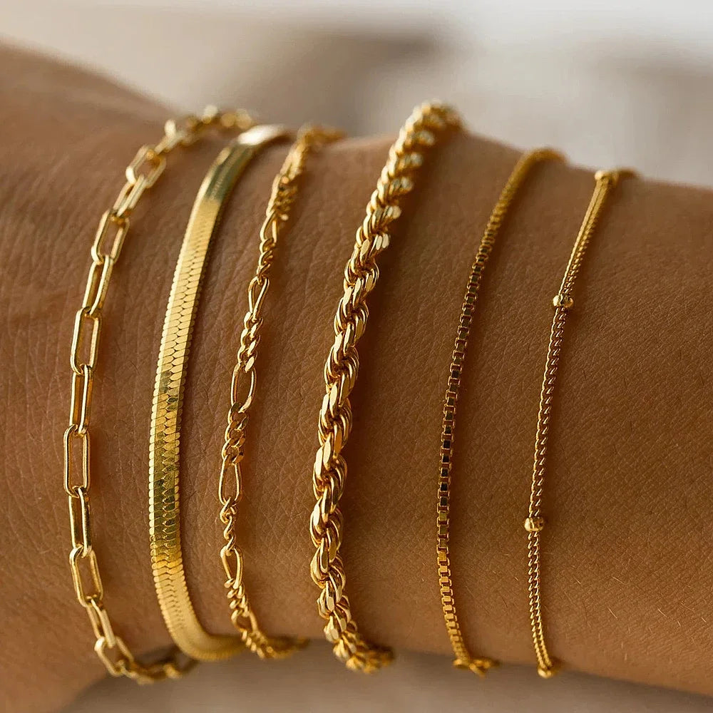 Gold Stainless Steel Twist Cuban Chain Bracelet – Women’s Jewelry Gift